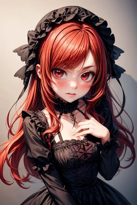 (masterpiece, best quality), 1girl, red hair, medium chest, gothic frill dress, pervert face, <lora:add_detail:1>