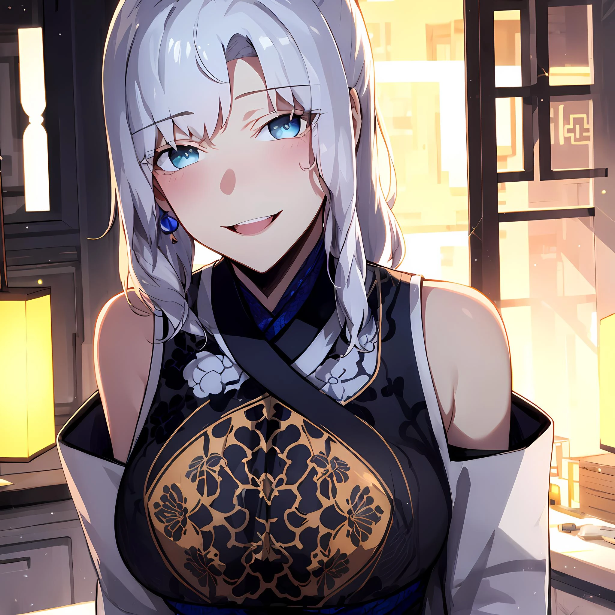 (masterpiece:1.2, best quality), (finely detailed beautiful eyes: 1.2), ( beautiful detailed eyes). solo focus, girl focus, happy, smile. blush,1girl, talaris , let down hair, long hair, chinese clothes dress, clothing cutout,bare shoulders , milf, mature female, large breasts, High contrast, beautiful elegant woman, adult, (best illumination, an extremely delicate and beautiful),(amazing backround, outdoors, modern day), modern, looking at viewer,beautiful detailed glow,
