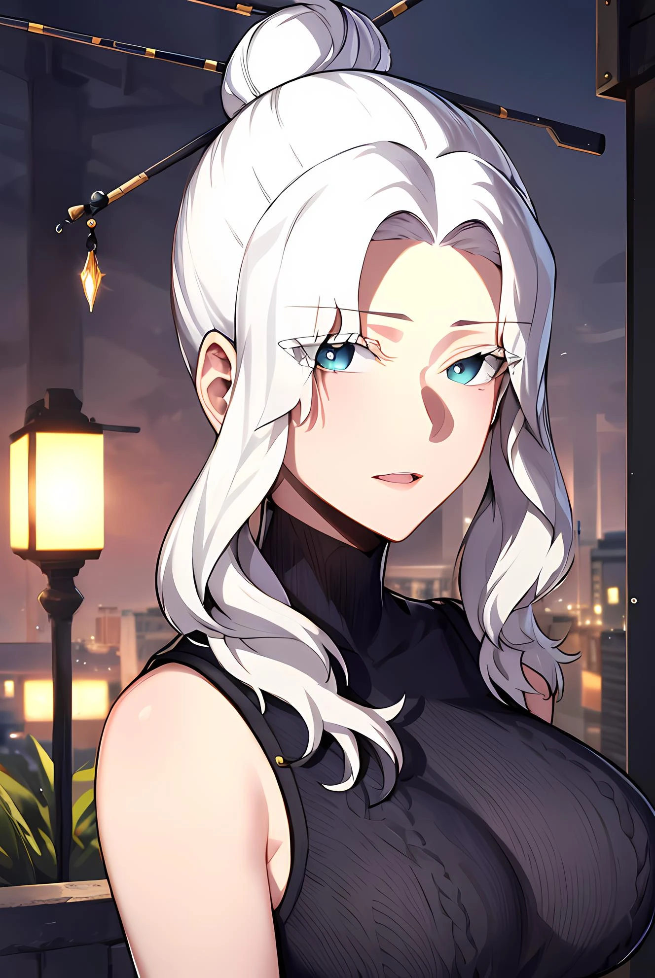 (masterpiece:1.2, best quality), (finely detailed beautiful eyes: 1.2), solo focus, landscape, (extremely detailed CG unity 8k wallpaper, masterpiece, best quality, ultra-detailed, best shadow), (detailed background), (beautiful detailed face, beautiful detailed eyes), 1girl, talaris , single hair bun , long hair, sidelocks , hair bun, hair ornament , hair stick , black sweater, sweater, jeans, casual clothes, milf, mature female, large breasts, High contrast, beautiful elegant woman, adult, (best illumination, an extremely delicate and beautiful),(amazing backround, outdoors, modern day), modern, looking at viewer,beautiful detailed glow,