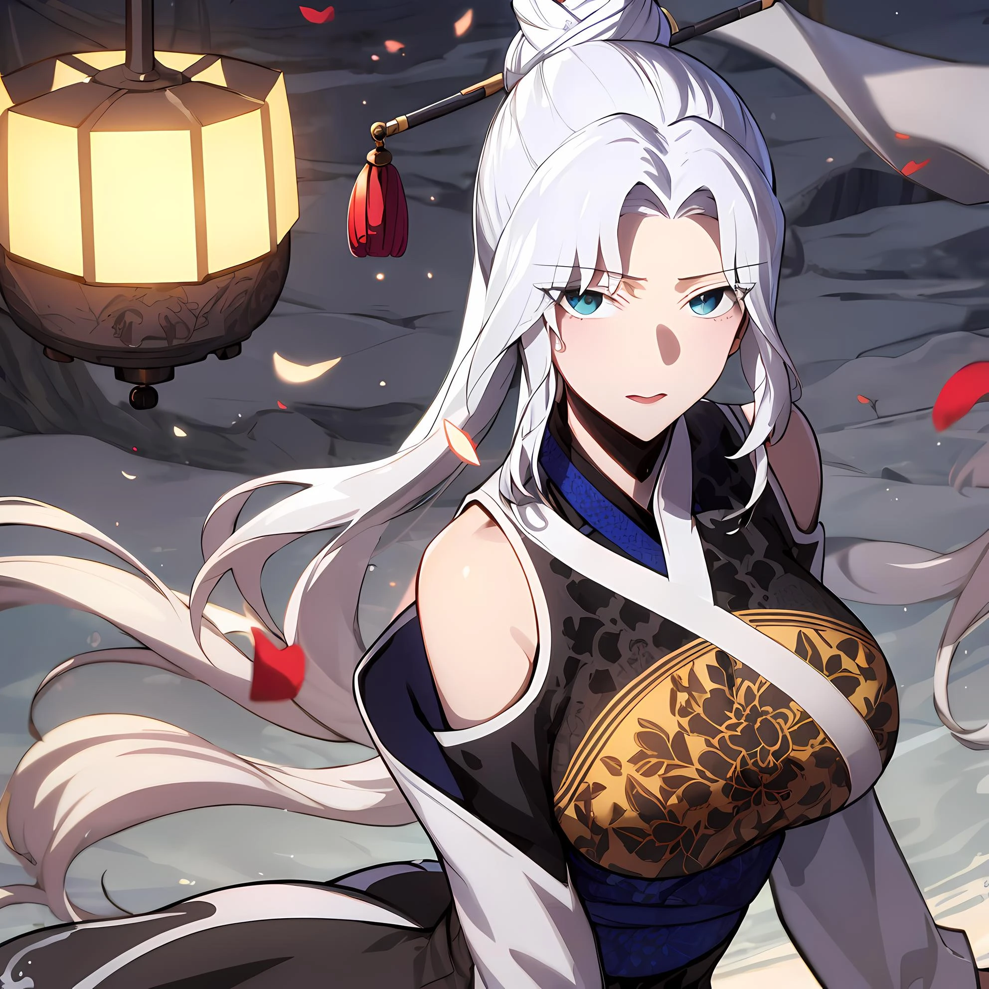 (masterpiece:1.2, best quality), (finely detailed beautiful eyes: 1.2), ( beautiful detailed eyes). solo focus, girl focus, 1girl, talaris , single hair bun , long hair, sidelocks , hair bun, hair ornament , hair stick , chinese clothes dress, clothing cutout,bare shoulders , milf, mature female, large breasts, High contrast, beautiful elegant woman, adult, (best illumination, an extremely delicate and beautiful),(amazing backround, outdoors, modern day), modern, looking at viewer,beautiful detailed glow,