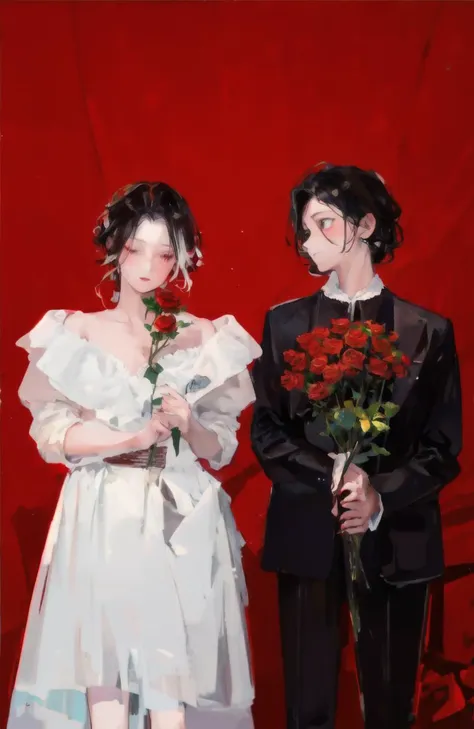 best quality:2, high quality:2, highres:2, perfect lighting, extremely detailed, 
outdoors,  <lora:LingerieDressChinese:1>,
1 man, 1 girl, red rose,