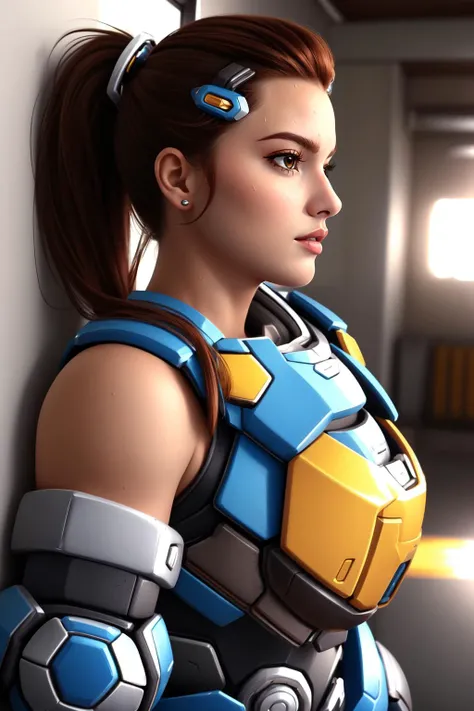 (masterpiece, best quality), intricate details,
1girl, <lora:BrigitteV3:0.8> brigitte, brown hair, hair ornament, brown eyes, ponytail, hairclip, lips, freckle,hair pulled back, power armor
medium breasts, cleavage, sweating, boob sweat,