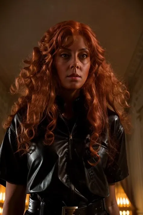 cop costume ,  hotel , dusk  <lora:Susan_Sarandon:1> masterpiece, best quality, detailed face, solo, a woman, mature s1873s, red hair, long_hair, looking_at_viewer