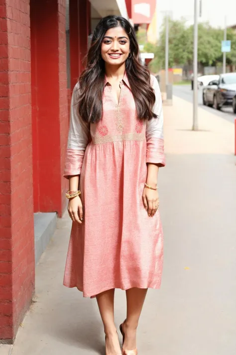 RashmikaLoRA1, RAW photo, full body shot, photo of beautiful woman, cute face, wearing dress, happy face, cool tone, outdoor, <lora:RashmikaLoRA1_512-512-000002:1>, <lora:more_details:0.7> <lora:epi_noiseoffset2:0.7>