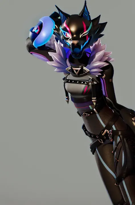 A high quality unreal engine render of Fortnite_Highwire, (Wolf Version:1.2), Wolf Mask, Straps, Catsuit, Croptop, Brooch, Long Sleeves, Gauntlets, Hip Belt, Hip Holster, Skintight Pants, Fur Collar, Shin Guard, Belt, Boots, Gloves, (Outdoor:1.2), CG, Octane Render, 8k uhd, soft lighting, high quality, ambient occlusion, <lora:Fortnite_Highwire_1.1:1>
