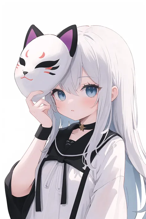 (best quality, masterpiece, highres),1girl,solo,cat mask on hand,covering face,upper body,white theme,
<lora:holding mask_v2:1>,