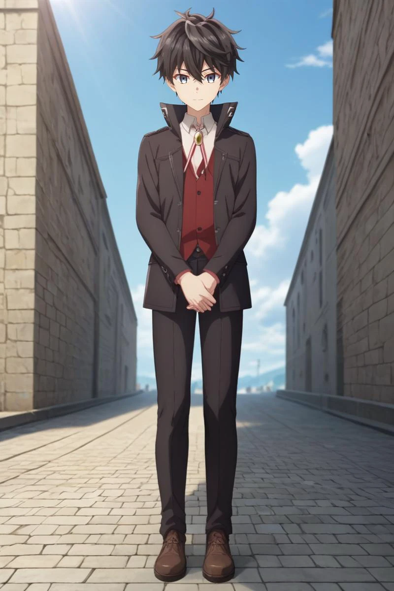 score_9, score_8_up, score_7_up, source_anime, rating_safe, intricate details, (3d:0.4), , , 1boy, solo, male focus, <lora:lugh_tuatha_de_pony:0.94>, lugh_tuatha_de, black hair, blue eyes, short hair, hair between eyes, bangs, , wide angle, wide shot, full body, stone road, day, clouds, own hands together, light smile, , <lora:sdxl_lightning_8step_lora:1>