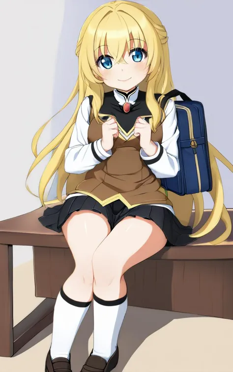 anime,(mature woman:1.2), sky, 1 woman, laurel crown, forehead gem, my hair is very long., blonde hair, blue eyes, big breasts, elf, pointed ears, long pointed ears, Hair between the eyes, smooth, parted smooth, look at the audience., smile, be happy, white shirt, collar shirt, pencil skirt, black skirt,Wrap up your skirt.,see female genitals,not wearing underwear,Not wearing underwear, Stand with your feet apart., step out of bounds, classroom, (blackboard:1.1), In the building. teacher, black choker, holding a book, look at the audience.from the front, NSFW