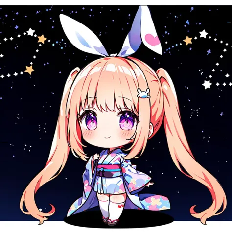 mimito sakurano \(denonbu\), (best quality, 8K, masterpiece, HDR, ultra detailed:1.2), cinematic angle, (chibi:1.3),
night, sky, beautiful clouds, detailed background, constellation, starry sky,
1girl, solo, shiny skin, very long hair, twintails, head tilt, slight smile, full body,
kimono, floral print, obi, ribbon, yukata, thighhighs,