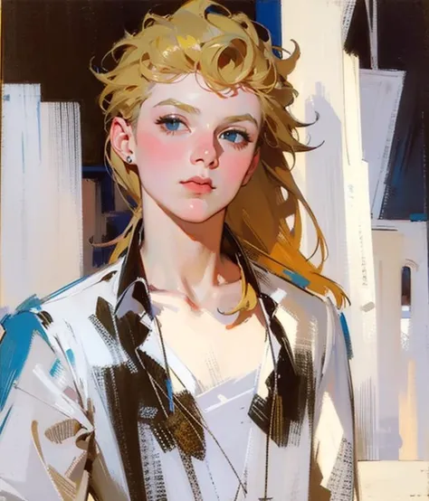 bouguereau, leyendecker, oilpainting, masterpiece, best quality, giorno giovanna, blue outfit, cy twombly, dark high contrast colorful saturated, neon red, rough scribbling, loose brushstrokes, medium shot, cowboy shot, bauhaus, mondrian cubist background, 1920s german expressionism, long blonde hair, <lora:ANYgiornojojo-000005:0.8>