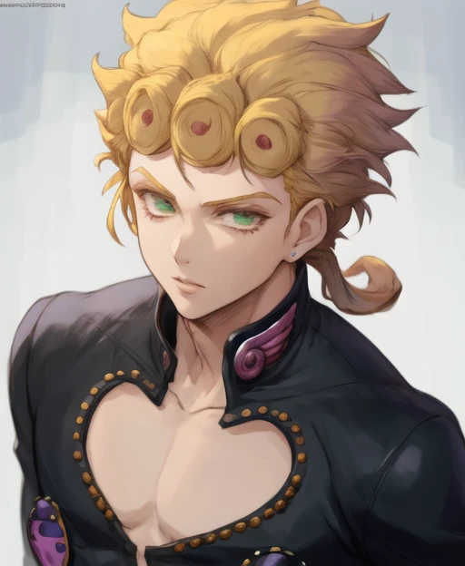 <lora:giornojojo:1.2> anime style, ((solo)). , halfbody, giorno, jojo, gionojojo, 1boy, male, blonde hair, green eyes, eyelashes, clear eyes, character portrait ((colorful)) <lora:robuttsStyleLora1MB_robuttsv1:1>