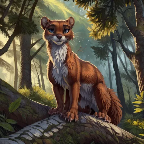 small, feral, mustelid, looking at viewer, forest,, [best quality, shaded, extreme detail, highly detailed, ultradetailed, intricate, realistic], detailed background, by Enki Bilal, by wolfy-nail, by Michael & Inessa Garmash, Ruan Jia, by drmax,