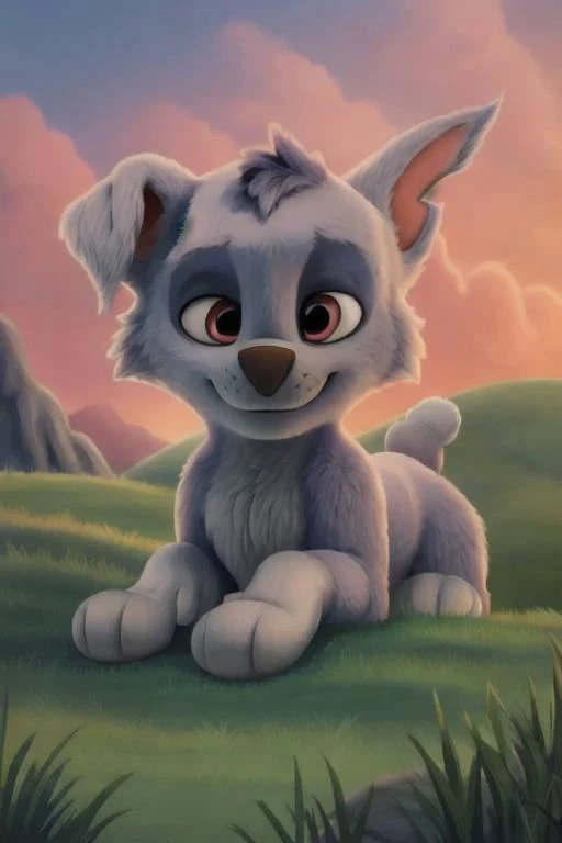 {rocky, paw patrol, grey fur, left eye marking, (right floppy ear), male, feral, best tail, ((solo)), laying down, grassland, anatomically correct, realistic fur, detailed, detailed background, best quality, masterpiece, detailed eyes, detailed pup, pupil, sleeping, closed eyes,}