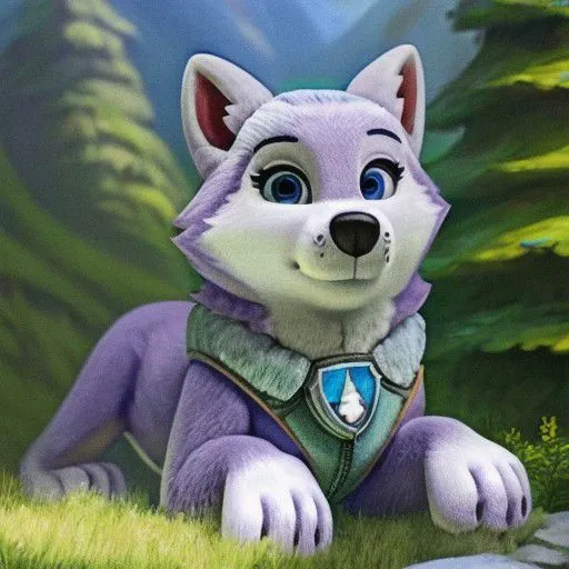 {(paw patrol:0.9), (everest), syberian husky, female, (feral), blue eyes, full body, detailed fur, fur crumbles, (realistic fur), grassland, anatomically correct, female body correct, detailed, detailed background, best quality, masterpiece, detailed eyes, detailed puppy, detailed pup,}