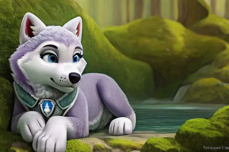 {(paw patrol:0.9), (everest), syberian husky, female, (feral), blue eyes, full body, detailed fur, fur crumbles, (realistic fur), grassland, anatomically correct, female body correct, detailed, detailed background, best quality, masterpiece, detailed eyes, detailed puppy, detailed pup,}