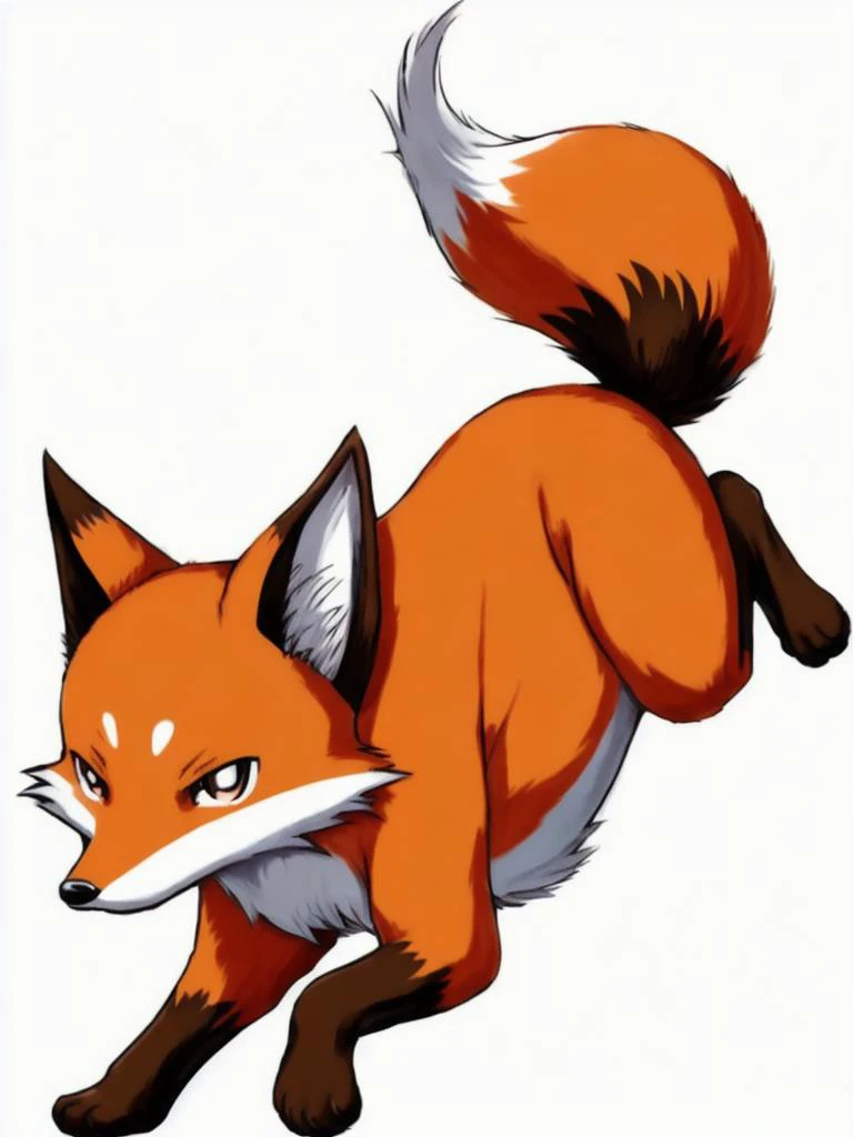 anime_Japanese style_animal_fox_quadrupedal locomotion_full body shot_brown