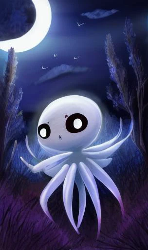 horror \(theme\), cute,cute spider,in a forest,night,moon,spider glows