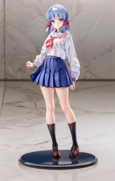 handmade style, masterpiece, best quality,kamisato ayaka, official alternate hairstyle, ohair ribbon, red ribbon, school uniform, sailor shirt, sailor collar, pleated skirt, 1girl, skirt,cate, black bow,full body,looking at viewer, <lora:TS_HandmadeModel_V20a:0.9> <lora:kamisato ayaka:0.9>