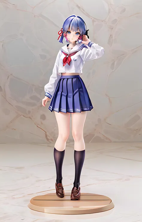 handmade style, masterpiece, best quality,kamisato ayaka, official alternate hairstyle, ohair ribbon, red ribbon, school uniform, sailor shirt, sailor collar, pleated skirt, 1girl, skirt,cate, black bow,full body,looking at viewer, <lora:TS_HandmadeModel_V20a:0.9> <lora:kamisato ayaka:0.9>