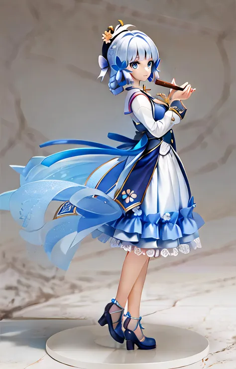 handmade style, masterpiece, best quality,looking to the side, kamisato ayaka (springbloom missive), kamisato ayaka, official alternate hairstyle, official alternate costume, butterfly hair ornament, hair flower, blue dress, 1girl, butterfly, grey eyes, flower, hair ornament, light blue hair, solo, hat, blue nails, long sleeves, holding, looking at viewer, blue butterfly, braid, dress, holding fan,full body, <lora:TS_HandmadeModel_V20a:0.9> <lora:kamisato ayaka:0.9>