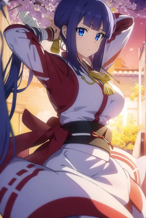 kanadetakatsuki, <lyco:kanadetakatsukiLYCORIStest:1>,
kanade takatsuki, long hair, blue eyes, very long hair, blue hair, hair ribbon, ponytail, sidelocks, blunt bangs,
BREAK skirt, long sleeves, japanese clothes, hakama, hakama skirt, miko, red hakama,
BREAK looking at viewer,
BREAK outdoors, shrine,
BREAK <lora:GoodHands-vanilla:1>, (masterpiece:1.2), best quality, high resolution, unity 8k wallpaper, (illustration:0.8), (beautiful detailed eyes:1.6), extremely detailed face, perfect lighting, extremely detailed CG, (perfect hands, perfect anatomy),
