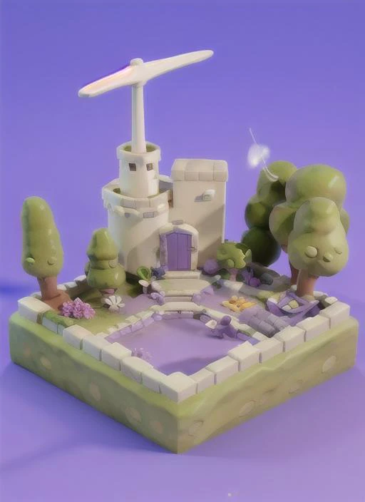masterpiece, best quality, white background, mini sence,Mini miniarure landscape,syberpunk,(3d:1.2),simple design, claymation,
Forest and Lavender,
<lora:mMiniScene_v10:0.7>