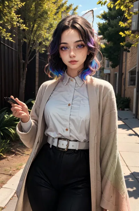 (masterpiece, best quality, high resolution:1.2), (seductive pose:1.2), (dynamic angle), detailed background,
casual photography, HDR, natural light, (anti-aliasing:1.2), elegant, soft scattered light, realistic proportions, limited palette, backlit, accent lighting, (neutral colors:1.3), cross process, cinematic lighting, coherent light, coherent shadows,
<lora:ZH_Mushyee_v1:0.9> zh_mushyee_normalgirl, solo, long hair, tattoo, realistic, freckles, lips, looking at viewer, zh_mushyee_cosplaygirl, <lora:kochou_shinobu_v1.2:0.9> 1girl, solo, kochou shinobu, butterfly hair ornament, purple eyes, multicolored hair, short hair, parted bangs, haori, wide sleeves, long sleeves, black pants, black jacket, belt
