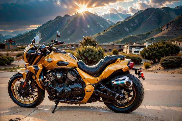 (masterpiece, best quality:1.2), ultra-detailed, woman leaning on yellow motorcycle (realistic:1.7) <lora:Valencia_v1.1:0.5> <lora:BunnyMommy:0.6> <lora:EdobCar_v1.0:0.7>