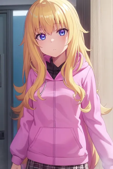 gabrieltenmawhite, <lora:gabriel tenma white s1-lora-nochekaiser:1>,
gabriel tenma white, long hair, blonde hair, (purple eyes:1.1), ahoge,
BREAK skirt, school uniform, jacket, shoes, socks, hood, plaid, hoodie, plaid skirt, black socks, (pink hoodie:1.5),
BREAK indoors, classroom,
BREAK looking at viewer, (cowboy shot:1.5),
BREAK <lyco:GoodHands-beta2:1>, (masterpiece:1.2), best quality, high resolution, unity 8k wallpaper, (illustration:0.8), (beautiful detailed eyes:1.6), extremely detailed face, perfect lighting, extremely detailed CG, (perfect hands, perfect anatomy),