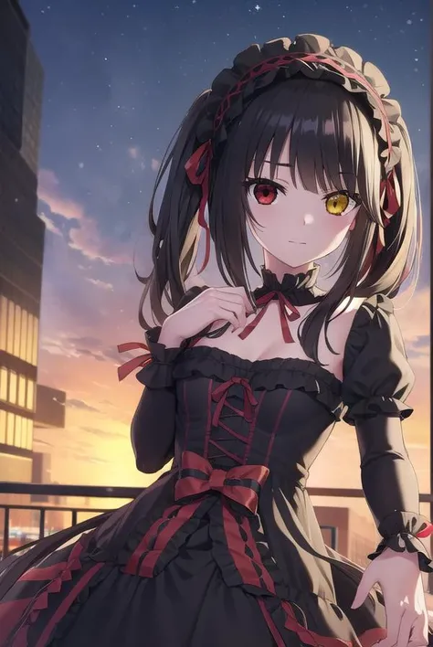 kurumitokisaki, <lyco:kurumitokisaki-lyco-nochekaiser:1>, 
tokisaki kurumi, clock eyes, black hair, twintails, (red eyes:1.5), (yellow eyes:1.5), (heterochromia:1.5), (small breast:1.3), smile, 
BREAK hairband, dress, bow, ribbon, (gothic fashion:1.5), gothic,
BREAK outdoors, city, night, sky, star \(sky\),
BREAK looking at viewer, (cowboy shot:1.5),
BREAK <lyco:GoodHands-beta2:1>, (masterpiece:1.2), best quality, high resolution, unity 8k wallpaper, (illustration:0.8), (beautiful detailed eyes:1.6), extremely detailed face, perfect lighting, extremely detailed CG, (perfect hands, perfect anatomy),