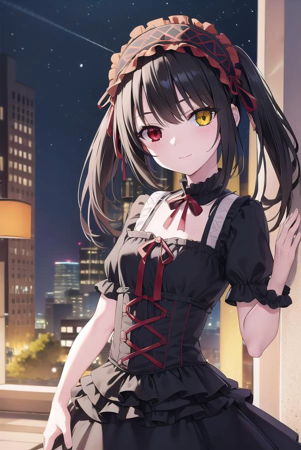 kurumitokisaki, <lyco:kurumitokisaki-lyco-nochekaiser:1>,
tokisaki kurumi, clock eyes, black hair, twintails, (red eyes:1.5), (yellow eyes:1.5), (heterochromia:1.5), (small breast:1.3), smile,
BREAK hairband, dress, bow, ribbon, (gothic fashion:1.5), gothic,
BREAK outdoors, city, night, sky, star \(sky\),
BREAK looking at viewer, (cowboy shot:1.5),
BREAK <lyco:GoodHands-beta2:1>, (masterpiece:1.2), best quality, high resolution, unity 8k wallpaper, (illustration:0.8), (beautiful detailed eyes:1.6), extremely detailed face, perfect lighting, extremely detailed CG, (perfect hands, perfect anatomy),