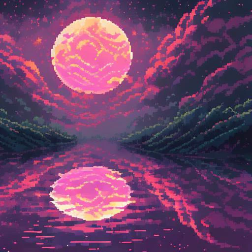 pixelart style, pixel art style, raindrops, heavy storm, marble statue, floating through space, (raspberry sun:1.2), best quality, professional, masterpiece, <lora:pixelart_style_eagle_v6:1>