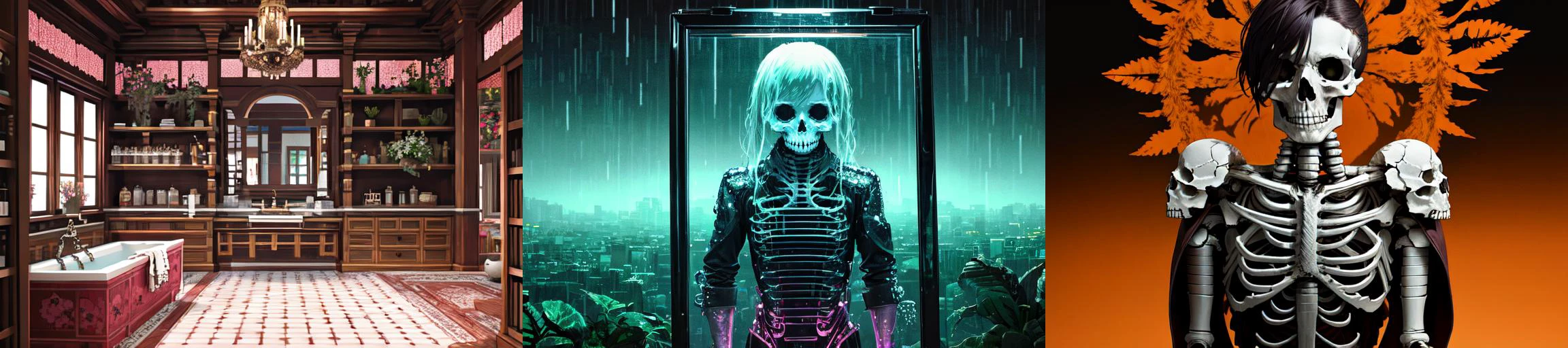 highly insanely detailed, masterpiece, top quality, best quality, highres, 4k, 8k, RAW photo, (very aesthetic, beautiful and aesthetic),
__lazy-wildcards/subject/env-elem/skull/prompts__,
(1girl:1.3), 1other,
{0.3::(__lazy-wildcards/subject/costume-ethnicity-body-skin-tone/dark-skinned/prompts__:1.1)|},
{__lazy-wildcards/prompts/hair__|},
__lazy-wildcards/dataset/background__,âââ