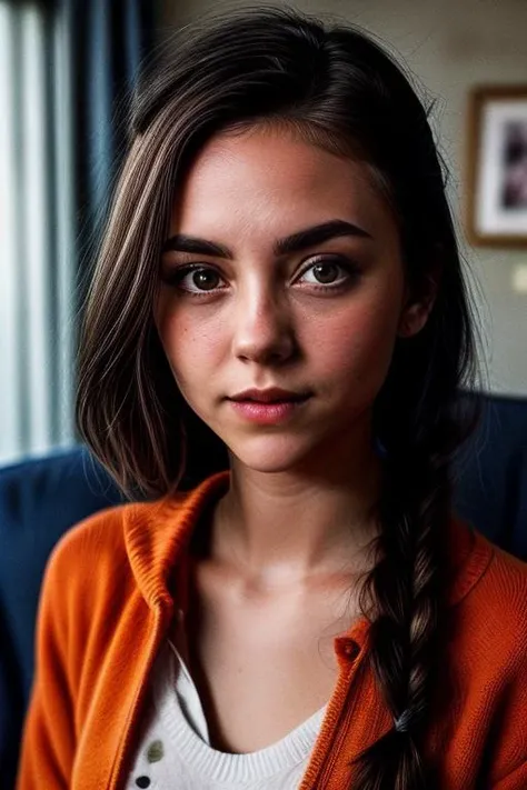 a close up of a woman with a braid in her hair