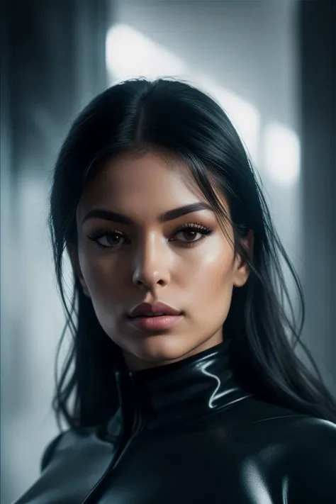 (frontal shot from low angle, close up on face:1.4) of (DEN_alexa_belluci) at Background Gotham City, (with extremely detailed skin and round eyes with extremely detailed pupils and irises and parted lips), big eyes, dynamic pose, sh4d0w , Artgerm's representation of Catwoman within Gotham's confines: detailed, authentic, hyper-detailed, 8K resolution, particle brilliance, feline maiden, mortality glint, provocative outfit, towering heels, slim waist, ample curves, radiant skin, luminous aura, emerald-eyed allure, cinematic radiance, ultra-definition, OctaneRender, Unreal Engine, towering cityscape of Gotham, combative demeanor, and noir-themed clothing. <lora:speedy1p5:0.8>