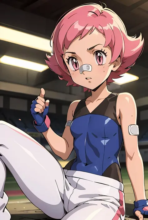 Anime girl with pink hair and blue top holding a baseball bat - SeaArt AI