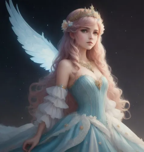 a photography, HD,, photo, woman, beautiful dress ornate, in the style of stefan kostic, realistic, half body shot, sharp focus, 8 k high definition, insanely detailed, intricate, elegant, art by stanley lau and artgerm, extreme blur flames background, Princess girl with wing, Blue, Pastel, glitter, dramatic, dreamy, pastel, Watercolor, Whimsical, Delicate, seashell crown, Trending on Artstation, Highly detailed, Intricate, Portrait, digital painting, Fantasy theme, Fantasy robes, Fantasy concept art, Fantasy character art, Smug, Teenage girl, perfect body, full body, dreamy, pastel, Watercolor, Whimsical, Delicate, seashell crown masterpiece, 8k, perfect lighting, , adult, female, cowboy shot, looking at viewer, cinematic lighting, Fawn