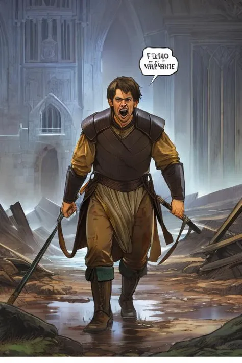 (masterpiece, best quality), a full body dynamic pose, cinematic shot, combat, photo of a (shouting masculine man, (short dark hair), angry facial expression stubble:1.2) futuristic red/black armor (muddy leather boots, tightly gripping swinging longsword:1.1),
BREAK
muddy path through a ruined medieval town , distant castle in the background, (extremely detailed CG unity 8k wallpaper), photo of the most beautiful artwork in the world, professional photorealistic picture, trending on ArtStation, trending on CGSociety, Intricate, High Detail, Sharp focus, dramatic, photorealistic painting art by midjourney looking at viewer, detailed eyes, (perfect eyes) ((detailed realistic skin, life-like detailed realistic face)), fantasy,