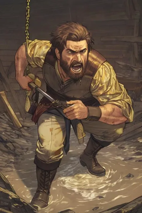 (masterpiece, best quality), a full body dynamic pose, cinematic shot, combat, photo of a (shouting masculine man, (short dark hair), angry facial expression stubble:1.2) futuristic red/black armor (muddy leather boots, tightly gripping swinging longsword:1.1),
BREAK
muddy path through a ruined medieval town , distant castle in the background, (extremely detailed CG unity 8k wallpaper), photo of the most beautiful artwork in the world, professional photorealistic picture, trending on ArtStation, trending on CGSociety, Intricate, High Detail, Sharp focus, dramatic, photorealistic painting art by midjourney looking at viewer, detailed eyes, (perfect eyes) ((detailed realistic skin, life-like detailed realistic face)), fantasy,