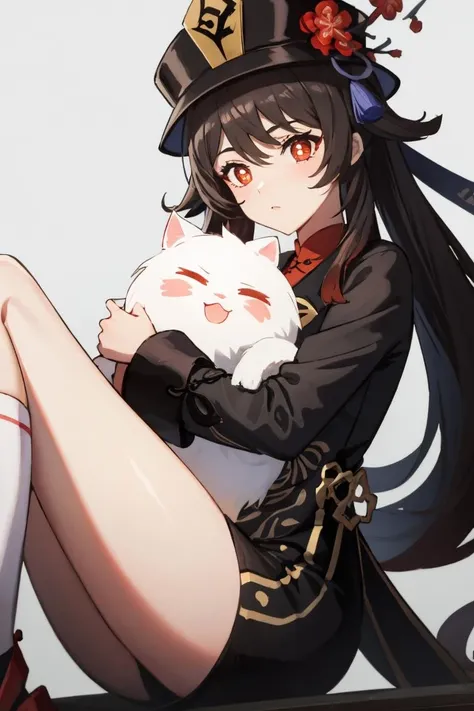 Highly detailed, High Quality, masterpiece, perfect ligthing,  volumetric light, <lora:hutao1:0.9> hutaodef,  <lora:hugging_own_legs_v0.3:1> hugging own legs