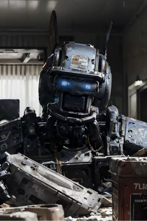 Chappie768, robot, looking at viewer, smiling, close up,
interior of a messy house, flickering light, trash, dirty, extreme detail, hdr, realistic quality, analog, <lora:Chappie768-000350:.8>