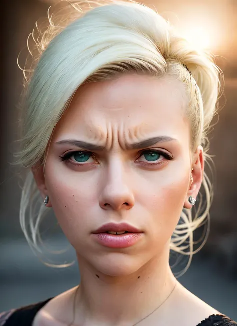 portrait of skswoman, enraged , wearing silk , with platinum blonde Ponytail , background roman city epic (photo, studio lighting, hard light, sony a7, 50 mm, matte skin, pores, colors, hyperdetailed, hyperrealistic), <lyco:Scarlett Johansson:1.1>