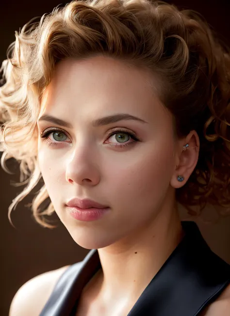 portrait of skswoman, :p , wearing satin , with titian Curly hair , background slums epic (photo, studio lighting, hard light, sony a7, 50 mm, matte skin, pores, colors, hyperdetailed, hyperrealistic), <lyco:Scarlett Johansson:1.1>