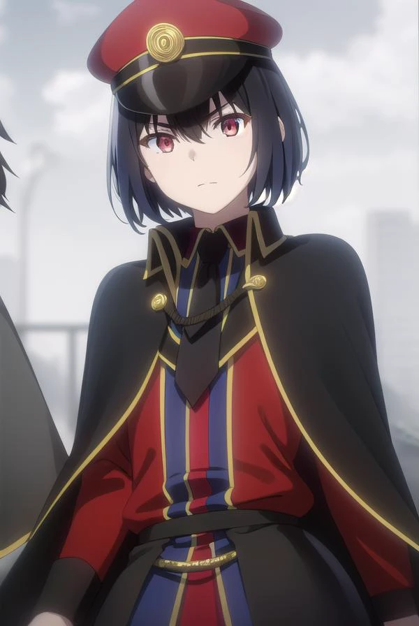 detectivehel, <lora:detective hel s1-lora-nochekaiser:1>,
hel, short hair, bangs, black hair, (red eyes:1.3), gradient hair,
BREAK hat, pantyhose, necktie, cape, uniform, black pantyhose, military, military uniform, peaked cap, black necktie, military hat, black cape,
BREAK outdoors,
BREAK looking at viewer, dynamic pose,
BREAK <lyco:GoodHands-beta2:1>, (masterpiece:1.2), best quality, high resolution, unity 8k wallpaper, (illustration:0.8), (beautiful detailed eyes:1.6), extremely detailed face, perfect lighting, extremely detailed CG, (perfect hands, perfect anatomy),
