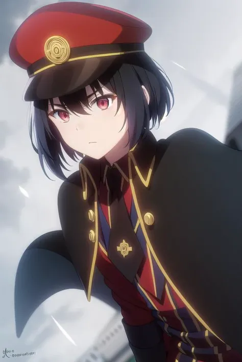 detectivehel, <lora:detective hel s1-lora-nochekaiser:1>,
hel, short hair, bangs, black hair, (red eyes:1.3), gradient hair,
BREAK hat, pantyhose, necktie, cape, uniform, black pantyhose, military, military uniform, peaked cap, black necktie, military hat, black cape,
BREAK outdoors,
BREAK looking at viewer, dynamic pose,
BREAK <lyco:GoodHands-beta2:1>, (masterpiece:1.2), best quality, high resolution, unity 8k wallpaper, (illustration:0.8), (beautiful detailed eyes:1.6), extremely detailed face, perfect lighting, extremely detailed CG, (perfect hands, perfect anatomy),