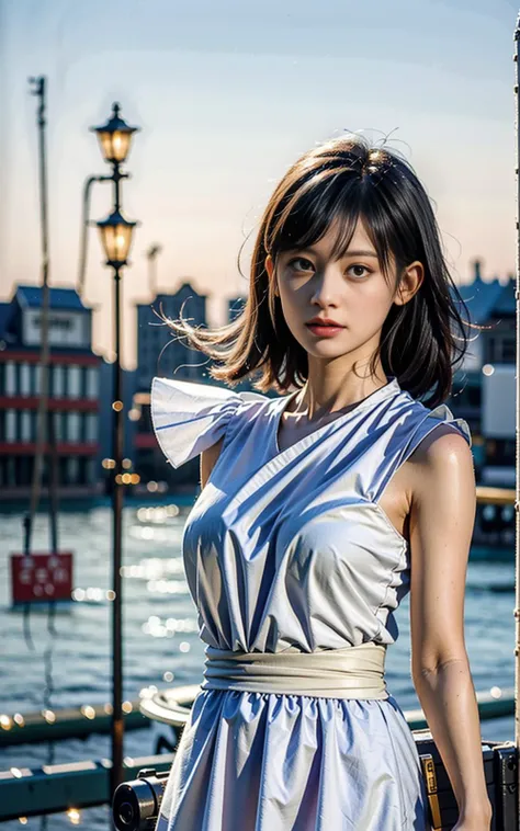1girl, waist up,beautiful lighting, best quality, masterpiece, ultra highres, photorealistic,(floating city:1.4), <lora:Jun3:0.8>, (china dress:1)