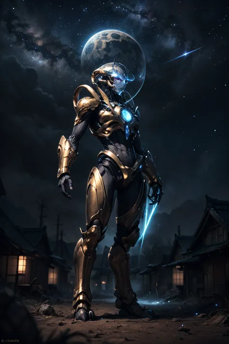 2d artwork, <lora:Protoss:0.7>, a mechanized alien with golden armour in a blue forcefield <lora:epi_noiseoffset2:0.8>
BREAK
outdoors, japanese ghost village, night sky, raytracing <lora:add_detail:1>