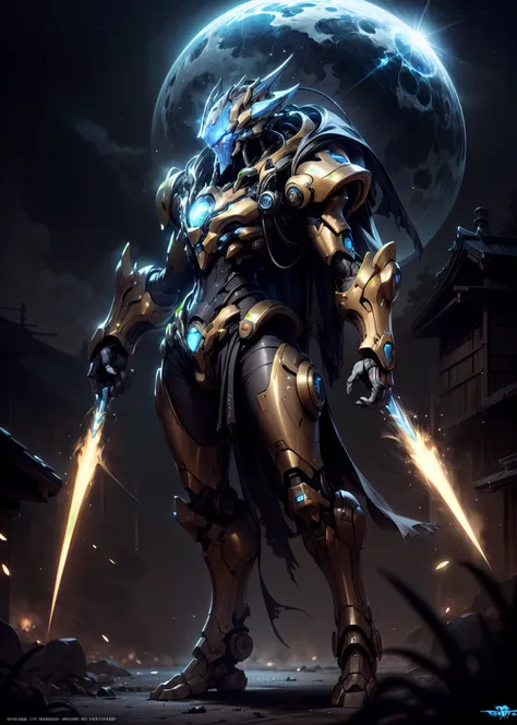 2d artwork, <lora:Protoss:0.7>, a mechanized alien with golden armour, energy blades, blue forcefield, starcraft 2 aesthetics, futuristic, breathtaking background <lora:epi_noiseoffset2:0.8>
BREAK
outdoors, japanese ghost village, night sky, raytracing <lora:add_detail:1>