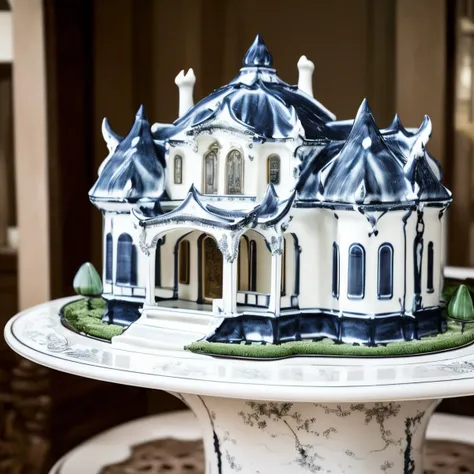 a (bwporcelaincd, porcelain, shiny:1.2) villa, building model, (solo:1.2), <lora:bwporcelaincd-000016:0.8>, no humans, high quality, masterpiece, realistic, photorealistic, long-focus, (indoors, on table:1.2)