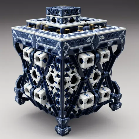 isometric, (cube containing a complex porcelain machine), cutaway, pattern by <lora:bwporcelaincd-000006:0.7>, bwporcelaincd, (cables, gears, springs), (bright:1.2, vivid) highly detailed, 4k uhd, 8k, octane render, centred subject